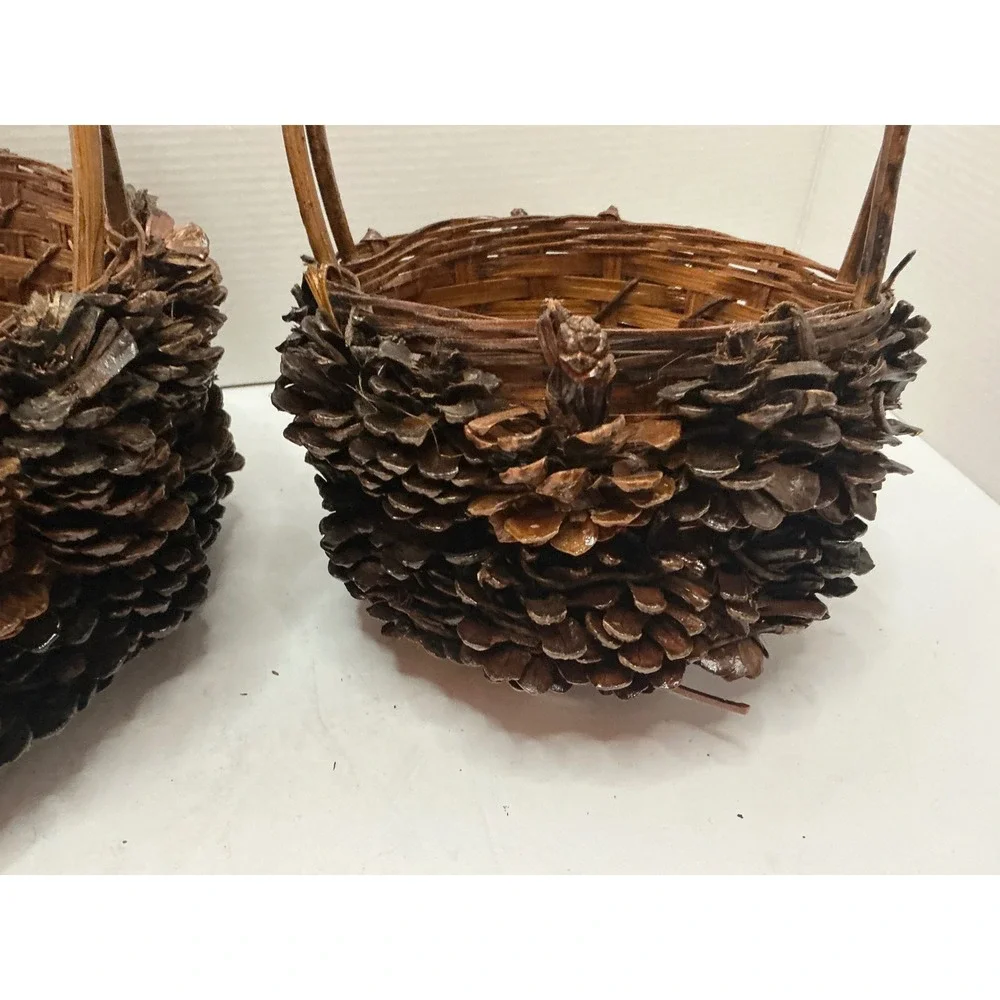Pinecone Nesting Baskets Set Rustic Woodland Cabin Decor Small Med
